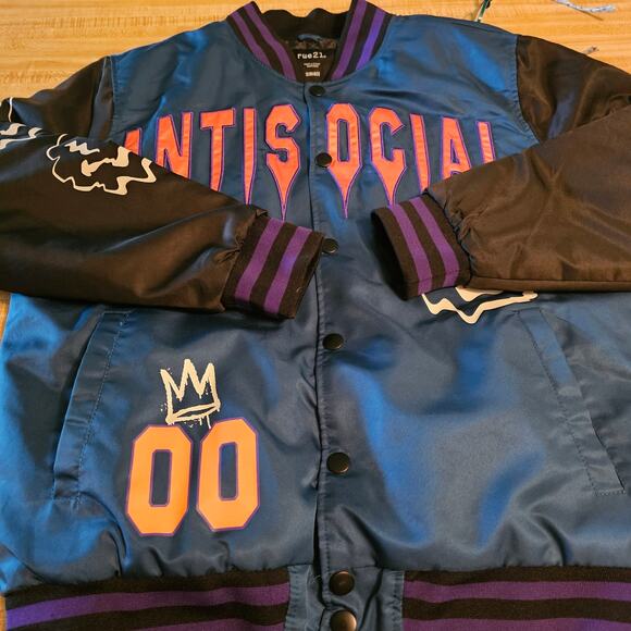 RUE 21 ANTISOCIAL Lightweight Letterman Jacket Blue Coat Men's Small - Picture 6 of 9